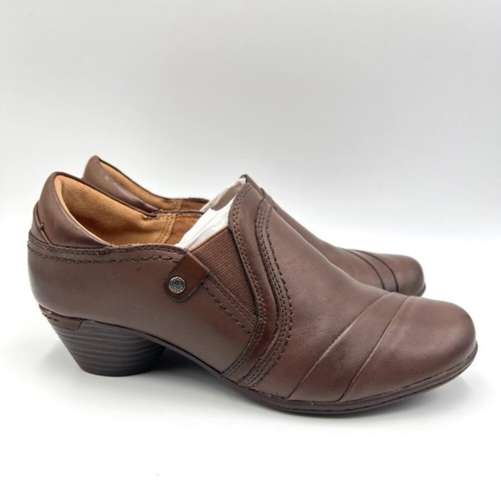 Cobb Hill Womens Size 6 Brown Leather Slip On Block Heels Clogs Loafers Shoes